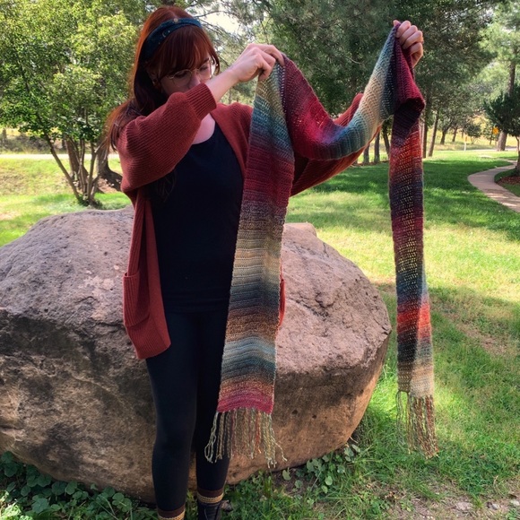 Hand Crafted Accessories - Handmade Crochet Unisex Extra Long Oversized Colorful Scarf with Fringe